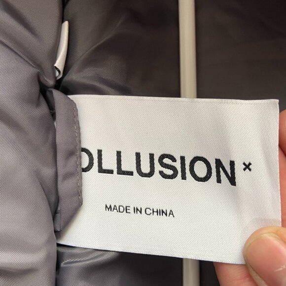 NWOT Collusion Charcoal Gray Unisex Hooded Nylon Puffer Jacket - Picture 3 of 7